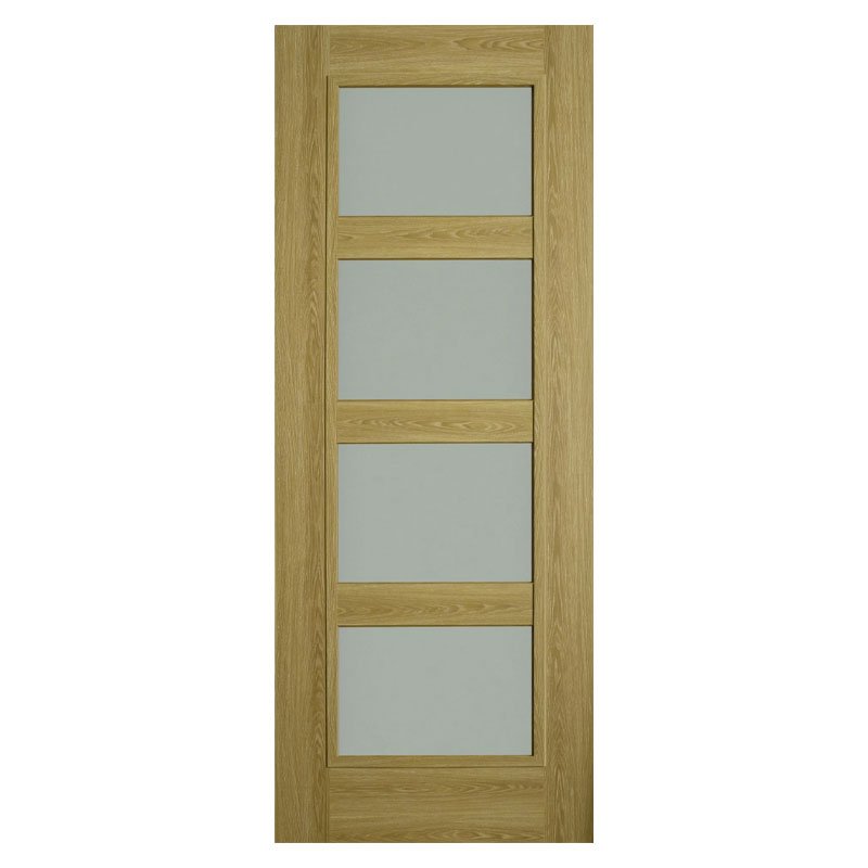 E163 Shaker 4 Panel Luxury Laminate Limed Oak Opal Laminate Glass