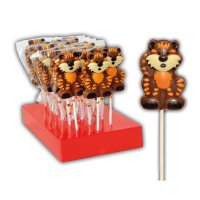 Hand decorated milk chocolate tiger lollipops in display - 18x35g