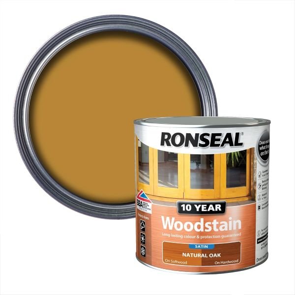 Ronseal 10 Year Woodstain Natural Oak Colour Tin & Swatch