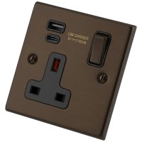 Dark Bronze 1 Gang 13A Socket c/w A+C USB 6062-902
