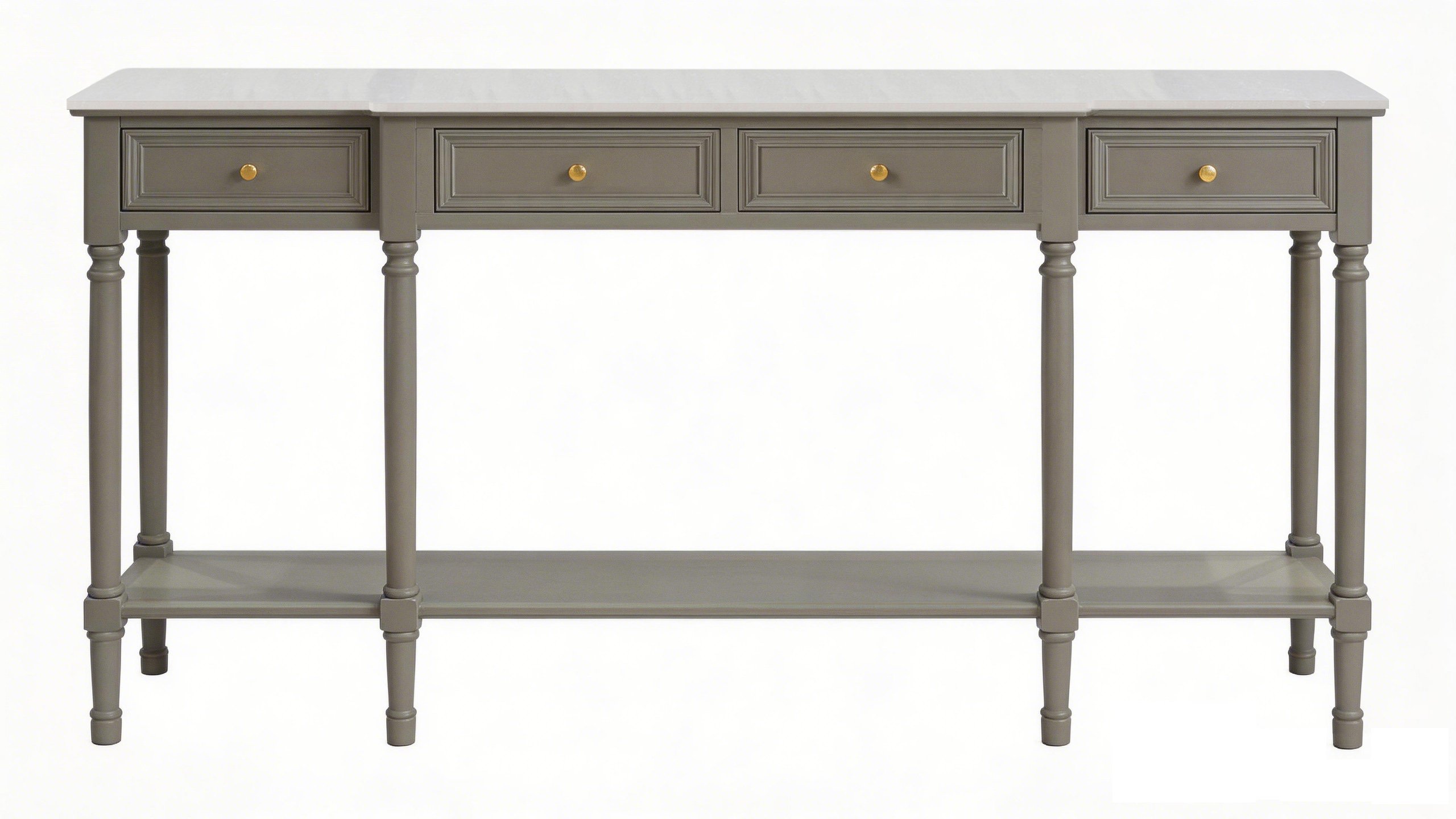 Khaki Console Table 4 Drawers 1 Shelf with White Marble Top 148x38x81cm