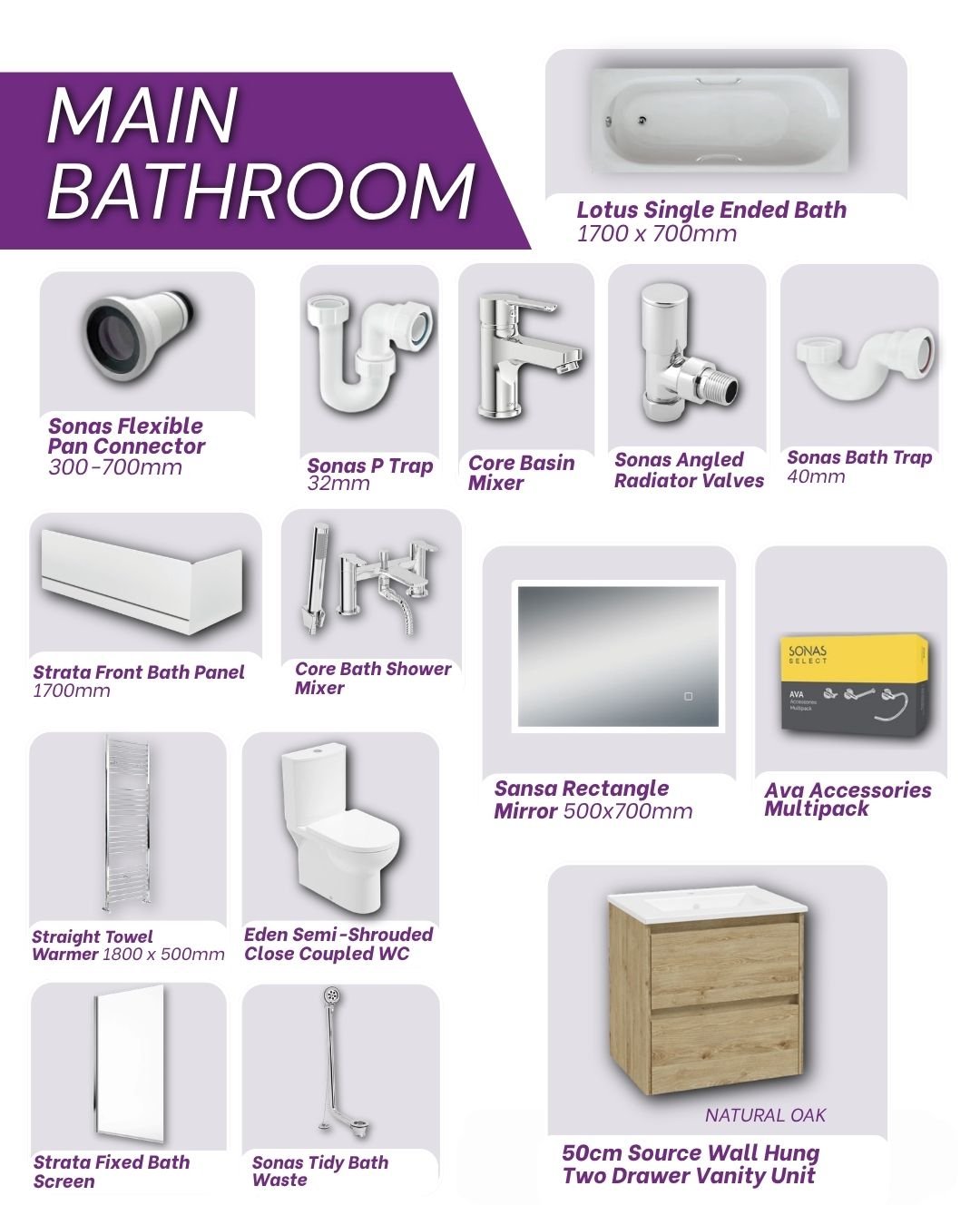 Sonas Main Bathroom Wall Hung Bundle Natural Oak