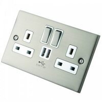 Stainless Steel 2 Gang 13A Socket c/w 2XUSB