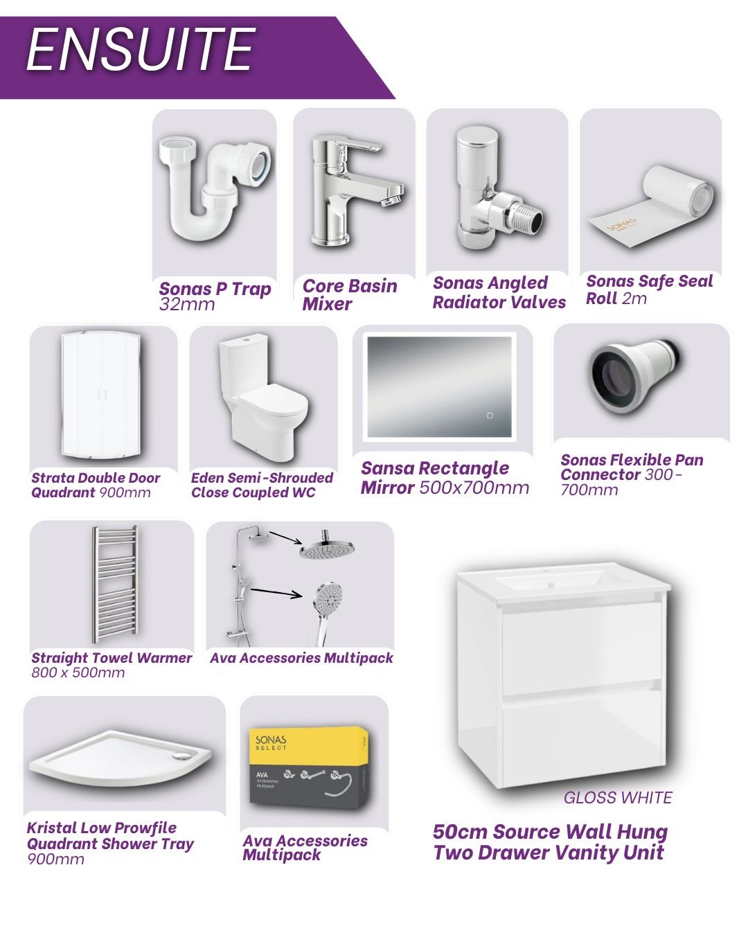 Sonas Ensuite Wall Hung Bundle Gloss White