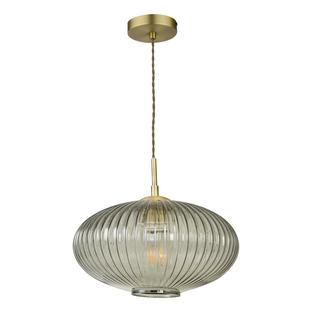 EDMOND 1LT PENDANT ANTIQUE BRASS RIBBED SMOKED GLASS