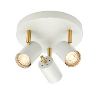 GULL MATT WHITE AND SATIN BRUSHED BRASS TRIPLE CEILING SPOTLIGHT