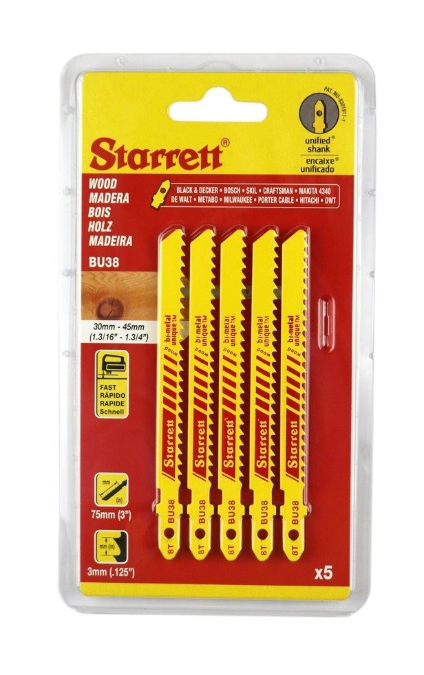 Starrett Wood Fast Cutting Jigsaw Blade 30-45mm 8TPI (5 Pack)  Fast Straight Cuts
