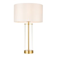 LESSINA TOUCH TABLE LAMP SATIN BRASS, VINTAGE WHITE FAUX SILK SH