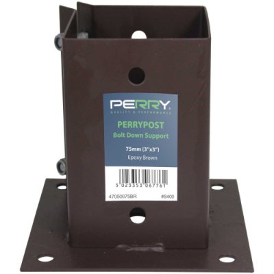 PerryPost Bolt Grip Fence Post Support to Bolt Down Brown for 100mm / 4" Posts