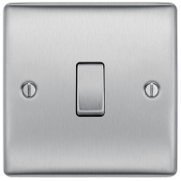 BG Electrical NBS13-01 Single Light Switch, Brushed Steel, 2-Way, 16AX, Intermediate, 12V