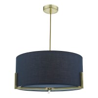 SANTINO 3 LIGHT PENDANT GOLD WITH NAVY FAUX SILK SHADE