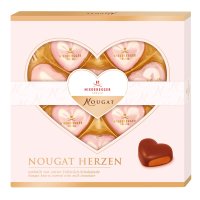 Foiled milk chocolate praline hearts in gift box - 10x125g