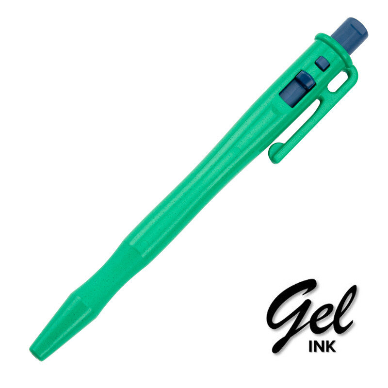 Stylo détectable - Encre gel, rétractable, avec clip de poche et passant pour cordon, boîtier vert, encre bleue, x25
