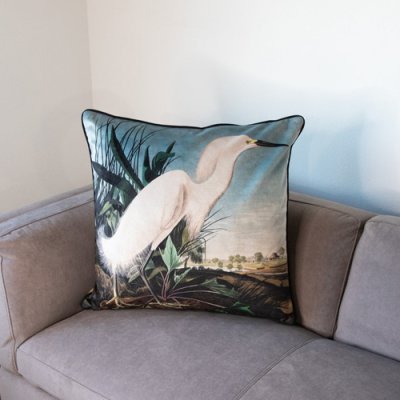 Snowy Heron Velvet Feather Filled Cushion - 60 x 60