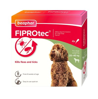 Beaphar FIPROtec Flea & Tick Spot On for Large Dogs (20-40kg) 4 pipettes x 6