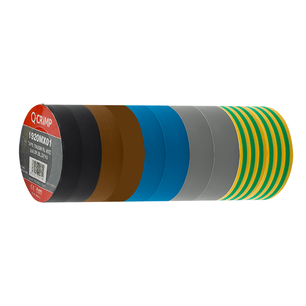 Mixed Colour PVC Insulation Tape 19mm x 20Mtr Pack of 10