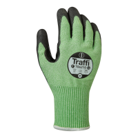 Traffi Lightweight Sandy Nitrile Glove, PU Coated, Cut F, Green/Black
