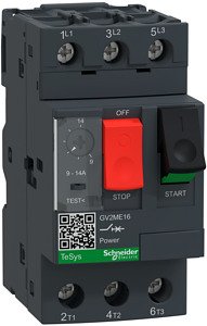 Thermal Magnetic Circuit Breaker, GV2M Series, 690 VAC, 14 A, 3 Pole, DIN Rail