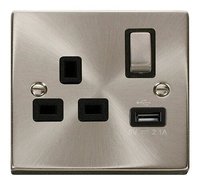 13A 1G 'Ingot' Switched Socket with 2.1A USB Outlet