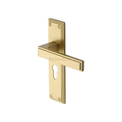 ATL5748-SB - Heritage Brass Door Handle Euro Profile Atlantis Design Satin Brass Finish