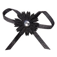 Satin Daisy/Diamante Bows Black Dia 4cm - Pack of 12