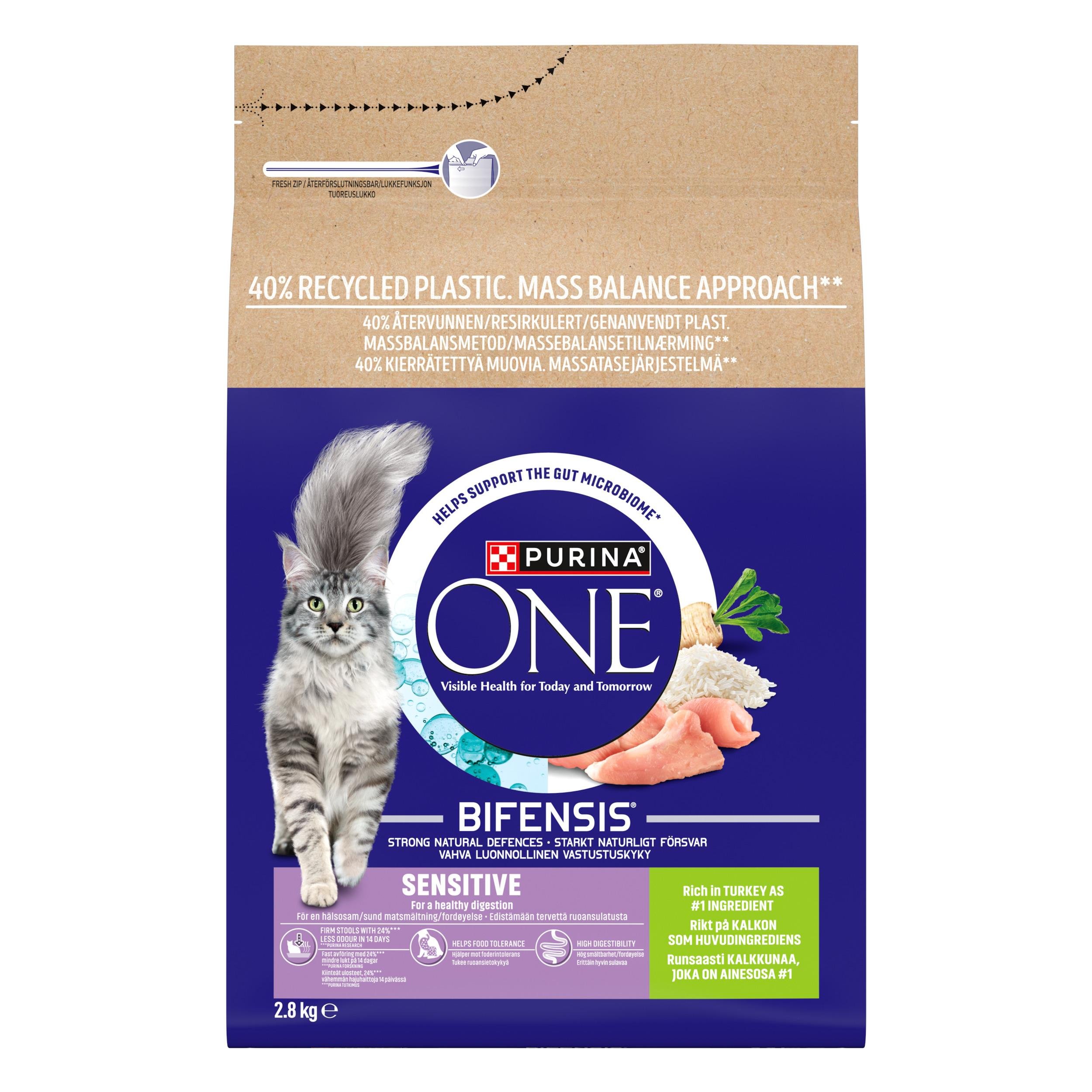 Purina One 12621477 Bifensis Sensitive Adult Cat Dry Food Turkey 2.8kg 