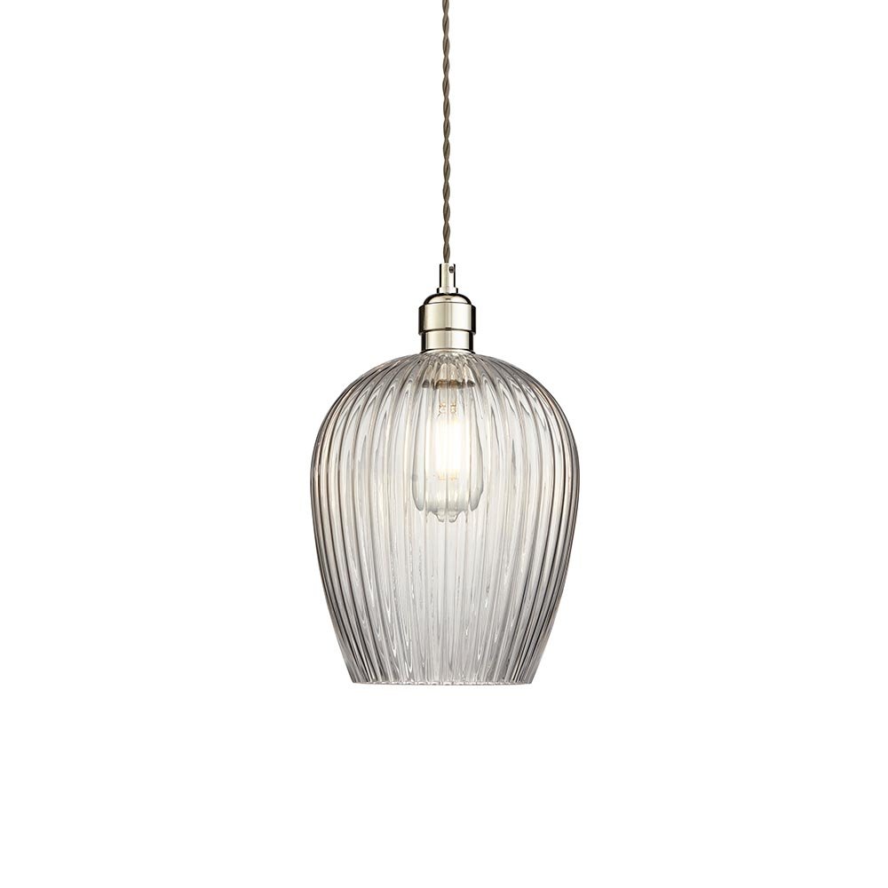 Endon Ribbed Clear Glass And Bright Nickel Pendant