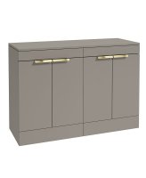 STOCKHOLM 120CM FLOOR STANDING FOUR DOOR KHAKI MATT COUNTERTOP VANITY UNIT - BRUSHED GOLD HANDLE