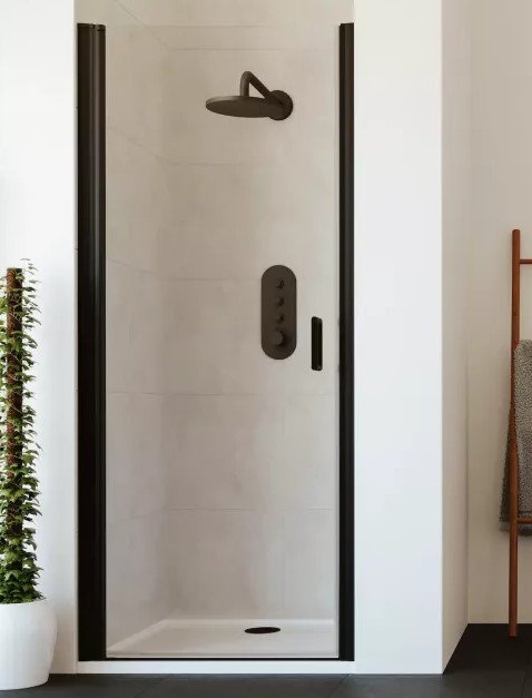 FLAIR FRAMELESS PIVOT DOOR 700MM MATTE BLACK WITH CLEAR GLASS