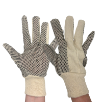 Cotton Drill PVC Black Dot Gloves, Large