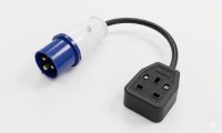 EBASEE CEE 16A 230V Blue Adaptor to Single Black Trailing Socket