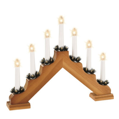 Traditional 7 Light Wooden Candlebridge - Light Oak