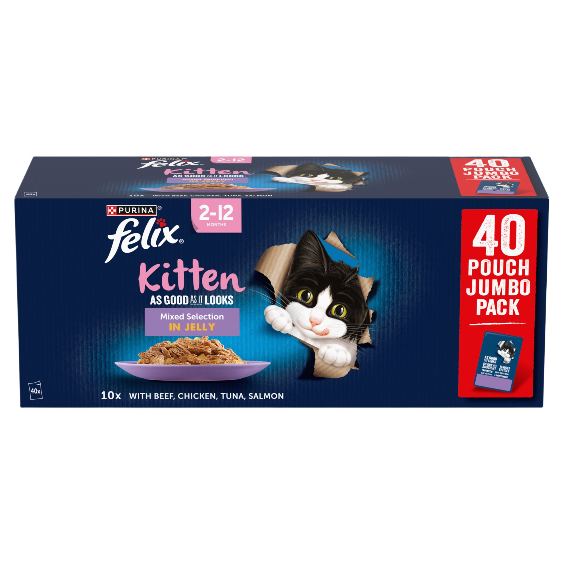 Felix 'As Good as it Looks' Kitten Pouch Mixed Selection Jelly 85g 40pk x1
