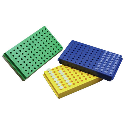 Microtube Rack with lid, 96 well Reversible rack, double sided, 0.2ml and 0.5ml tubes, Purple