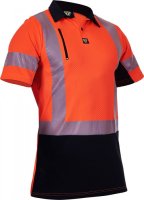 PCP1261-FLOR/BK-Caution Hi Vis D/N Microvent Premium Polo - Orange / Black
