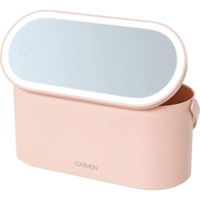 Carmen Portable LED Mirror Cosmetic Storage Case Pink 
