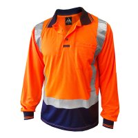 Hi-Vis D/N Polo Shirt, LS, Orange/Navy