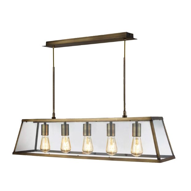 Voyager 5 Light Bar Pendant in antique brass with glass shades, product code 4614-5AB