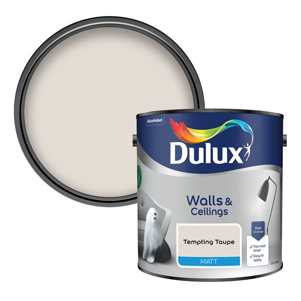 Dulux Matt Tempting Taupe 2.5L Paint Tin & Colour Swatch