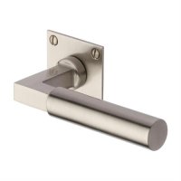 BAU1926-SN - Heritage Brass Door Handle Lever Latch on Square Rose Bauhaus Design Satin Nickel Finish
