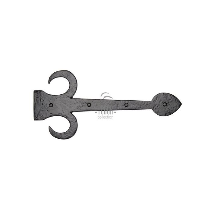 TC412 381 - The Tudor Dummy Strap Hinge Fleur De Lys Design 15 Black Iron