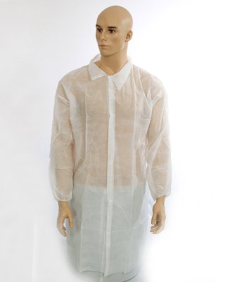 L WHITE NON-WOVEN VISITORS' COAT VELCRO FAST