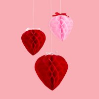 Heart Honeycombs With Satin Bows -Pack of 3