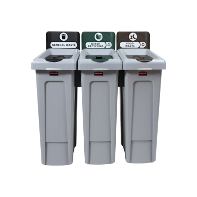 87L SLIM JIM 3 STREAM RECYCLING BIN STATION BUNDLE GENERAL WASTE / MIXED RECYCLING / FOOD