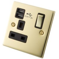 Polished Brass 1 Gang Socket c/w USB Outlets 6052-912
