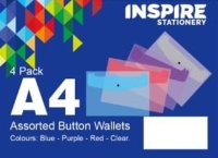 A4 Button Wallet Assorted Colours (4pk)