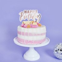 Rose Gold 'Happy Birthday' Card Cake Topper