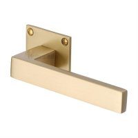 BAU1928-SB - Heritage Brass Door Handle Lever Latch on Square Rose Delta Bh Design Satin Brass Finish