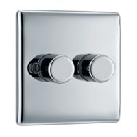 NEXUS POLISHED CHROME INTELLIGENT TRAILING EDGE DIMMER SWITCH 200W OR 10 LED LAMPS 2 GANG 2 WAY PUSH