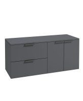 STOCKHOLM 120CM WALL HUNG TWO DRAWER/TWO DOOR MIDNIGHT GREY MATT COUNTERTOP VANITY UNIT - MATT BLACK HANDLE